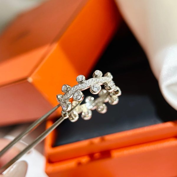 18K Vine Flower Dewdrops Diamond H Ring - 图片 4
