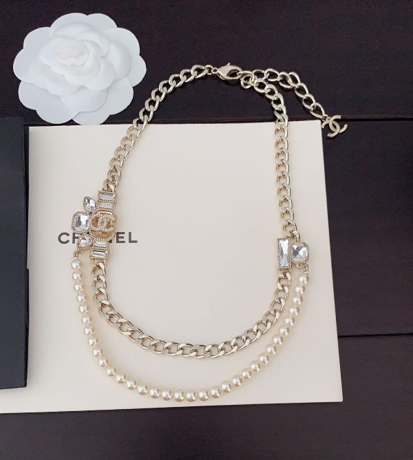 18K CC Pearls Crystals Necklace - 图片 3