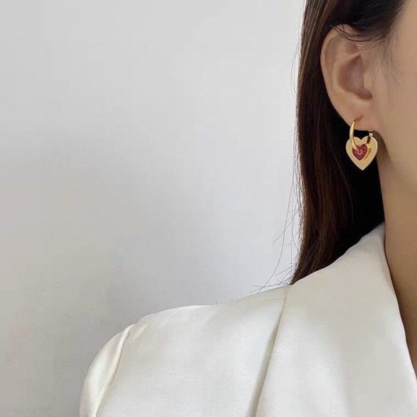 18K Triomphe Red Heart Earrings - 图片 6