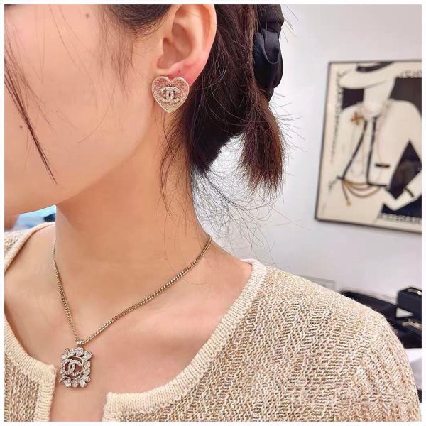 18K CC Diamond Pink Heart Earrings - 图片 2