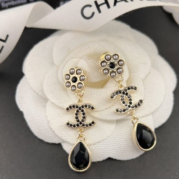 18K CC Black Crystal Earrings - 图片 3