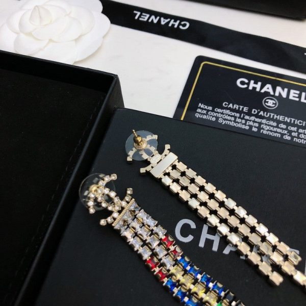 18K CC Long Tassel Color Crystal Earrings - 图片 4