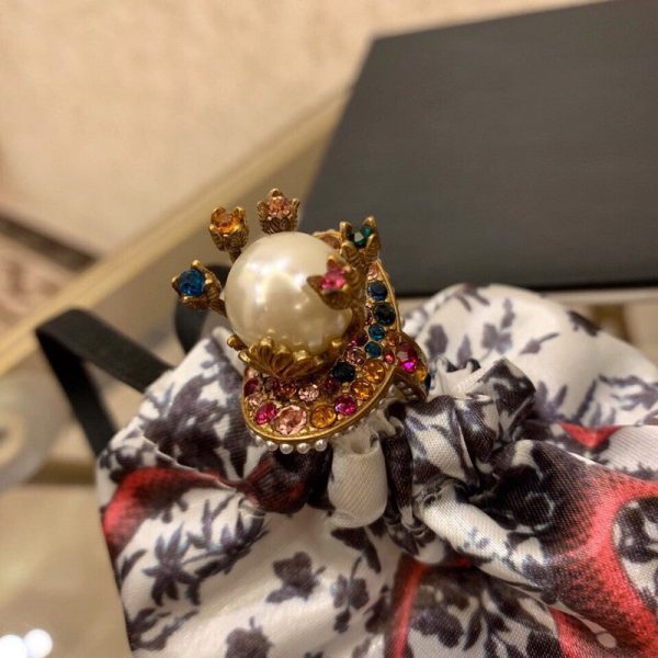 18K Double G Multistone Pearl Ring - Image 5