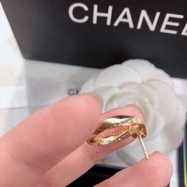 18K CC Half Cirle Diamond Earrings - 图片 3