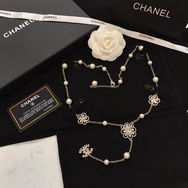 18K CC Flowers Pearl Long Necklace - 图片 3