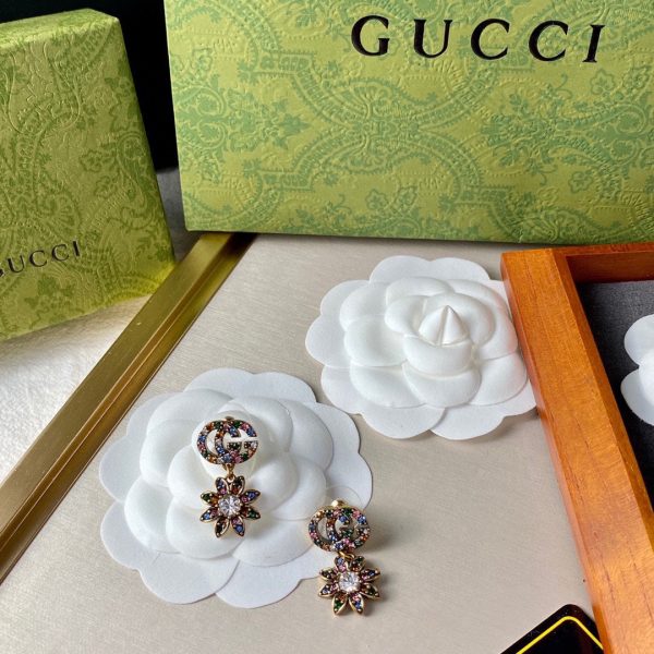 18K Double G Flower Pendant Earrings - 图片 7