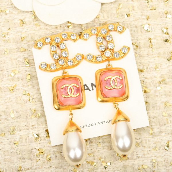 18K CC Long Pearl Pendant Earrings - 图片 2