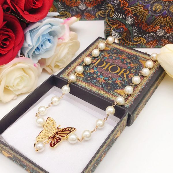 18K CD Butterfly Pearl Chain Necklace - 图片 4