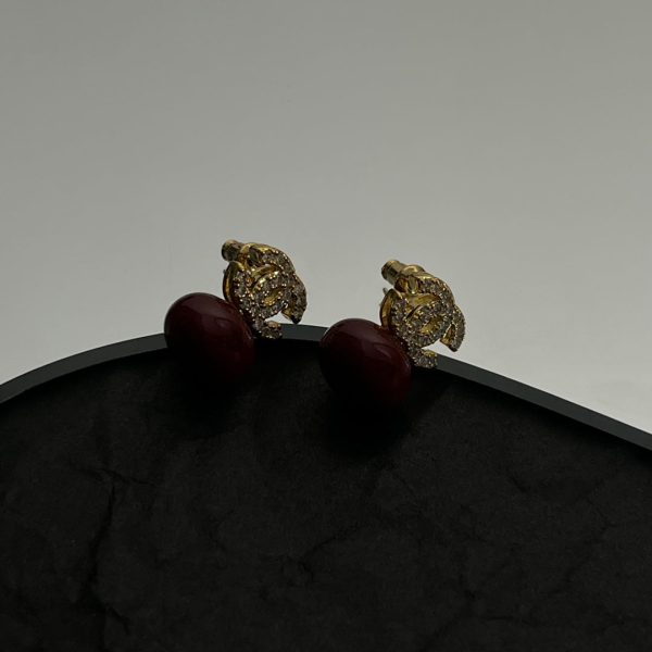 18K CC Red Bead Earrings - 图片 4