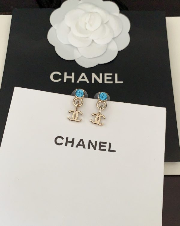 18K CC Blue Crystal Earrings - 图片 4