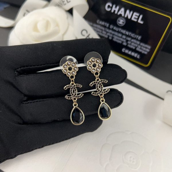 18K CC Black Crystal Earrings - 图片 4
