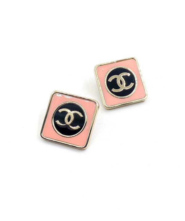 18K CC Square Pink Earrings - 图片 4