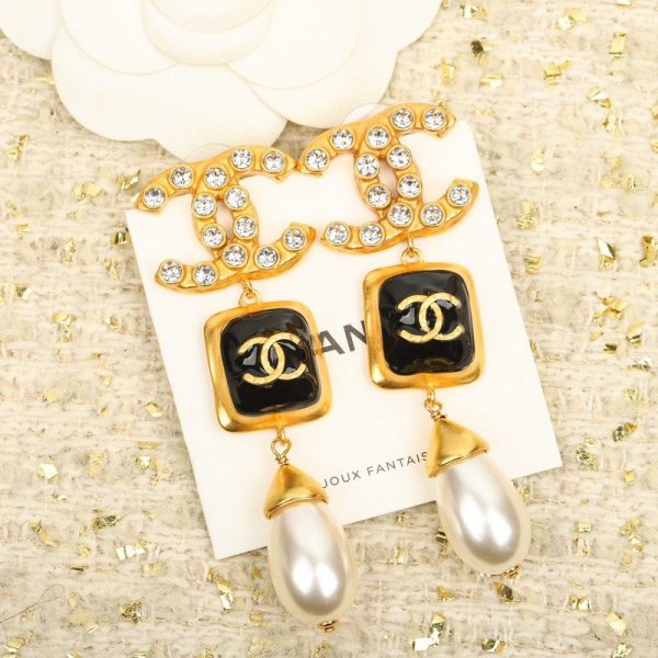 18K CC Long Pearl Pendant Earrings - 图片 4