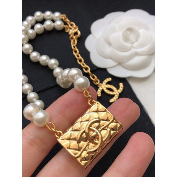 18K CC Pearl Bag Pendant Necklace - 图片 8