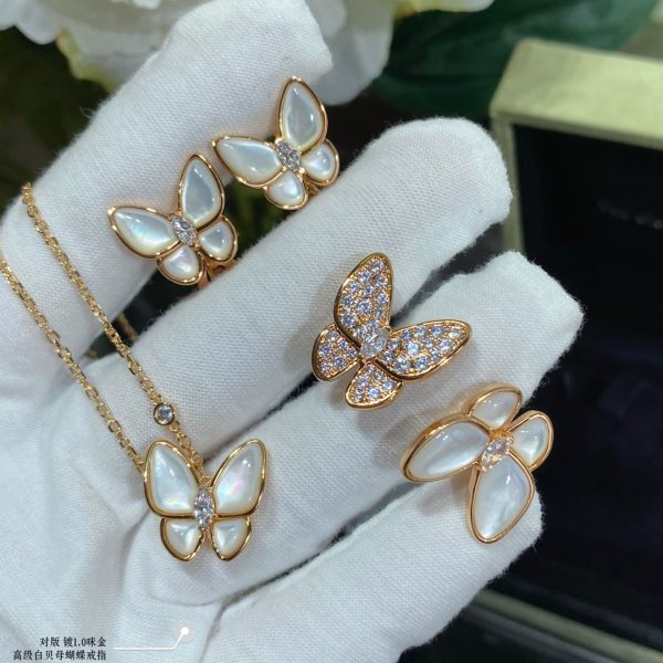 18K Two Butterfly Between the Finger Pearl Ring - 图片 6