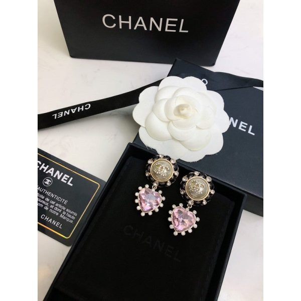 18K CC Heart Pink Crystal Earrings - Image 5
