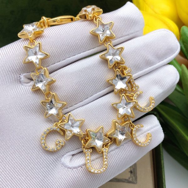 18K Double G Script Crystals Bracelet - 图片 4