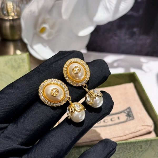 18K Double G Flower Pearl Earrings - 图片 9