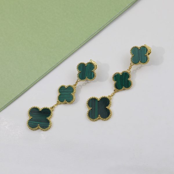 18K Magic Alhambra Three Malachite Motifs Clover Earrings - 图片 5