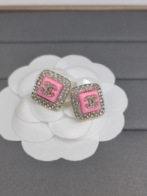 18K CC Diamond Square Pink Earrings - 图片 4
