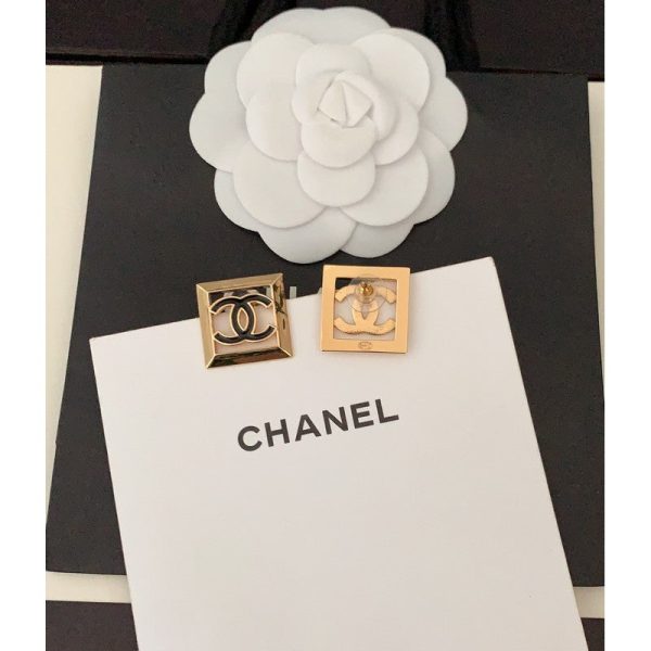 18K CC Square Hollow Earrings - 图片 4