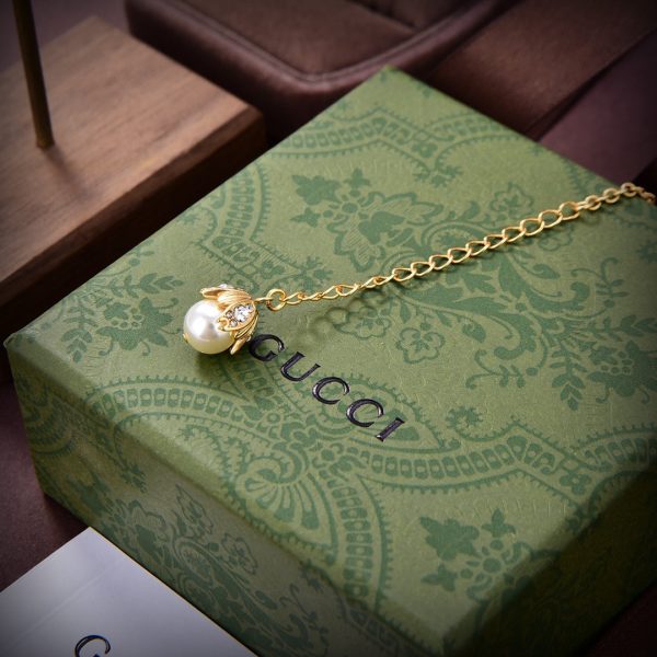 18K Double G Logo Plaque Embellished Pearl Necklace - 图片 4