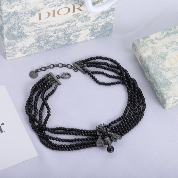 18K CD Bee Black Pearls Chain Necklace - 图片 2