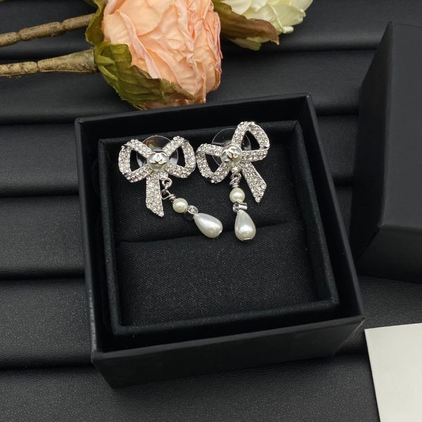 18K CC Butterfly Pearl Earrings - Image 2