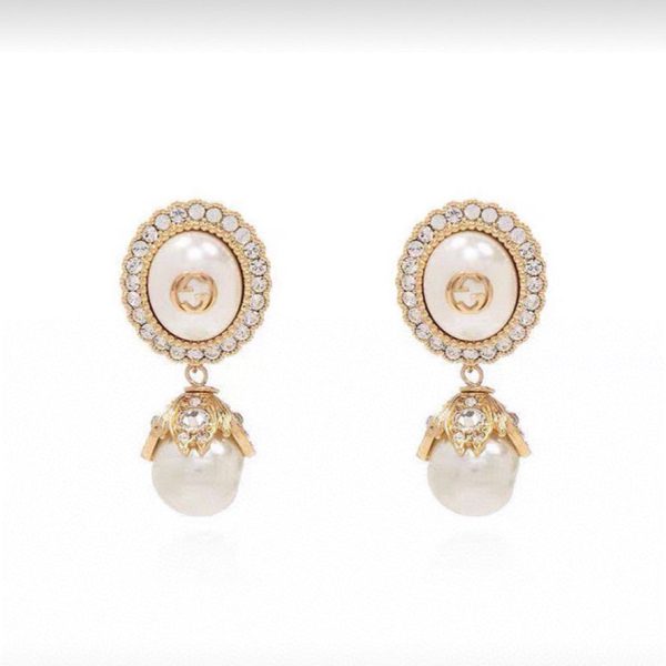 18K Double G Pearl Earrings - 图片 2