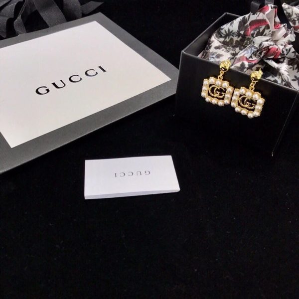 18K Double G Square Pearl Earrings - 图片 5