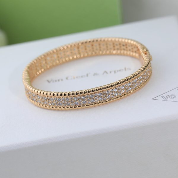 18K Rose Gold Perlée Diamonds Three Rows Bracelet - 图片 4