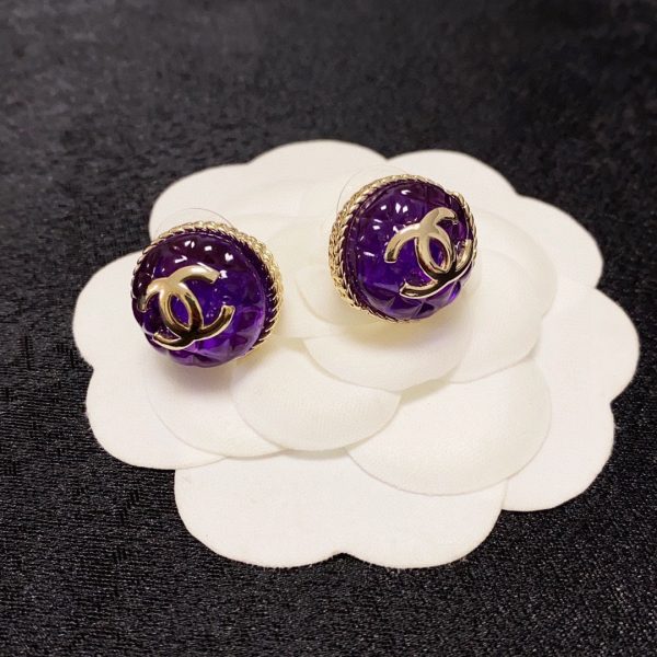 18K CC Purple Crystal Earrings - 图片 4