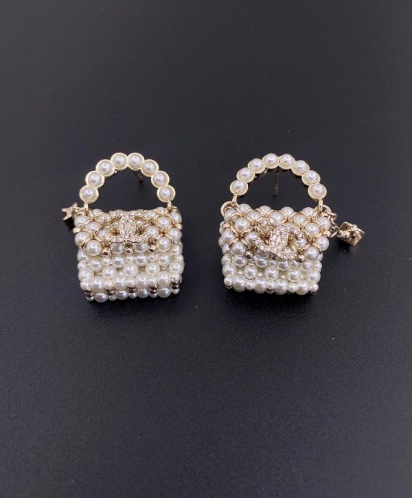 18K CC Small Bag Pearl Earrings - 图片 6