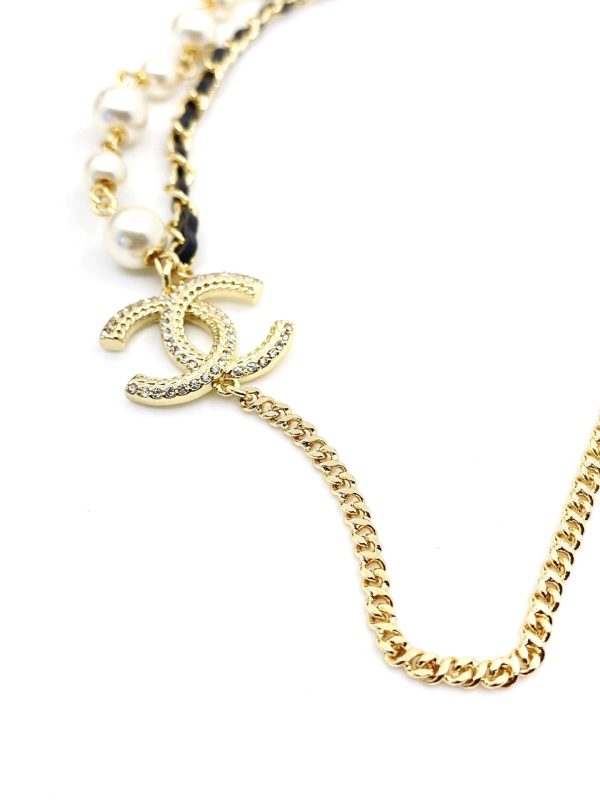 18K CC Pearls Strass Choker Necklace - 图片 4