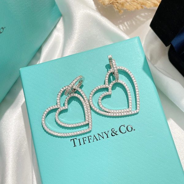 18K T Double Heart Diamond Earrings - 图片 9