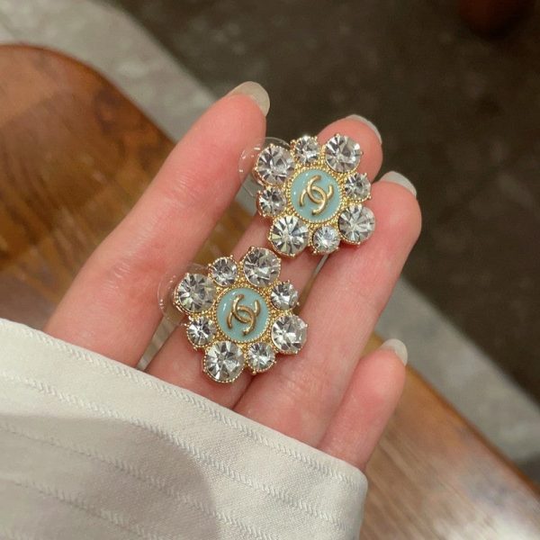 18K CC Color Flower Diamond Earrings - 图片 6