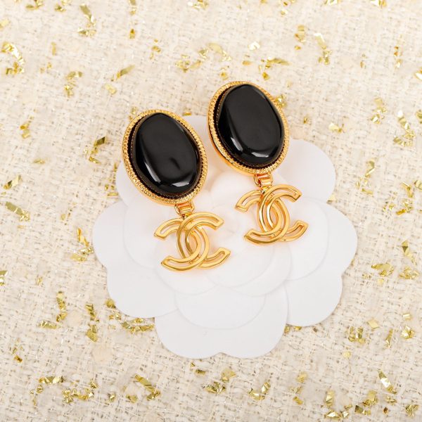 18K CC Black Crystal Pendant Earrings - Image 5
