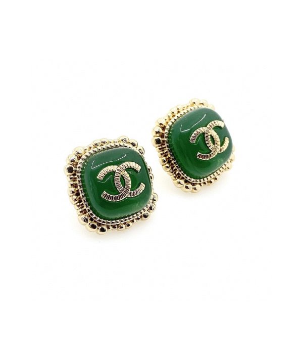 18K CC Green Square Earrings - 图片 4