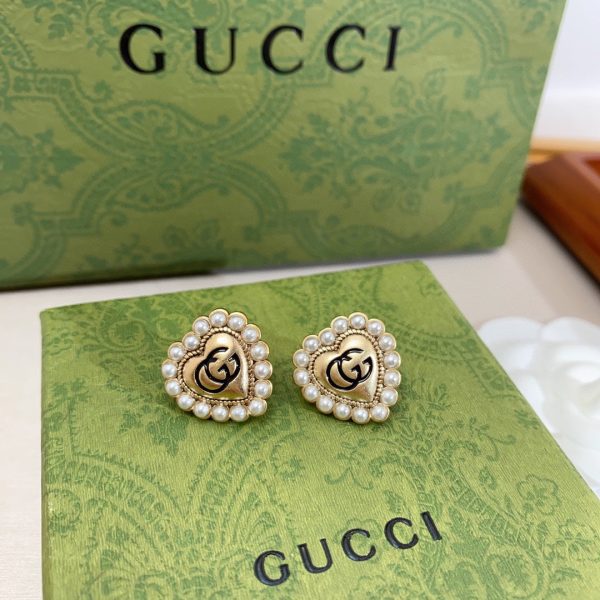 18K Double G Heart Pearl Earrings - 图片 8