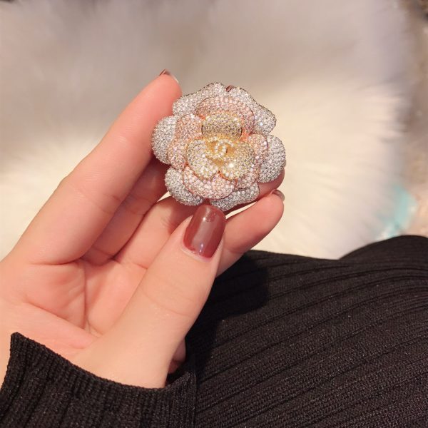 18K CC Pink Flower Diamond Brooch - 图片 4