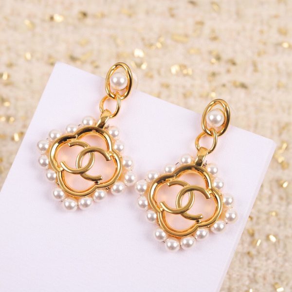 18K CC Square Pearl Pendant Earrings - 图片 2