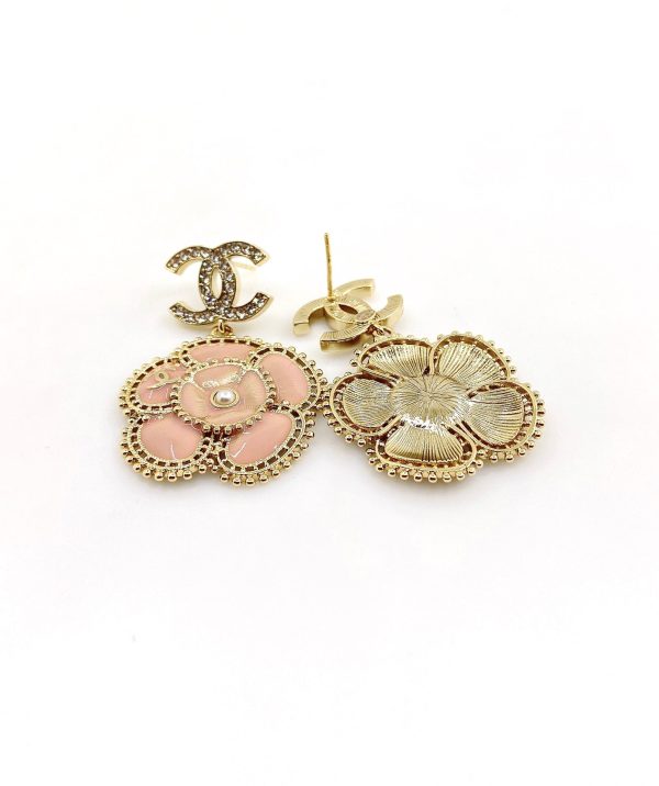 18K CC Pink Flower Earrings - 图片 4