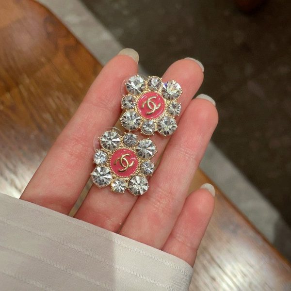 18K CC Color Flower Diamond Earrings - 图片 12