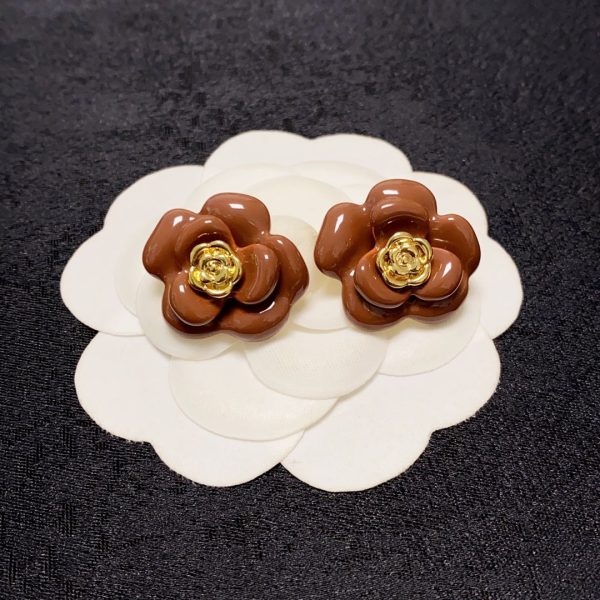18K CC Red Camellia Resin Earrings - 图片 6
