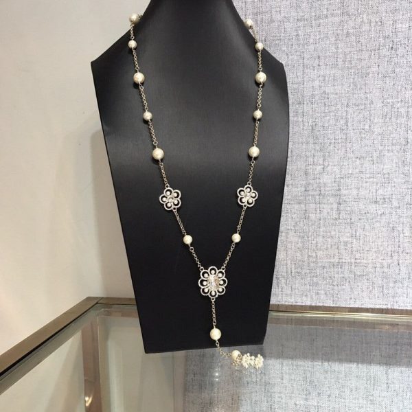 18K CC Flowers Pearl Long Necklace - 图片 2