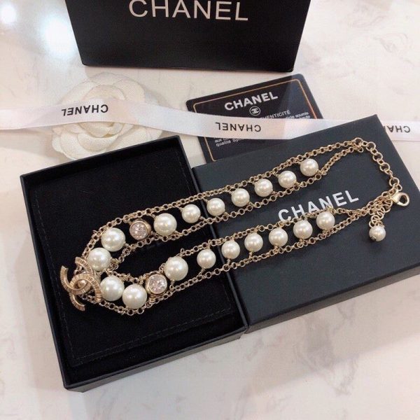 18K CC Pearl Choker Chain Necklace - 图片 5