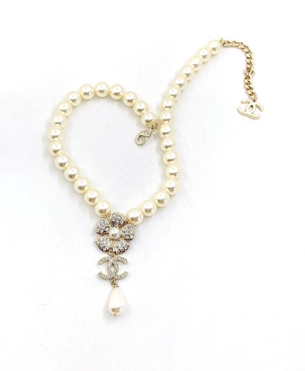 18K CC Pearls Chain Choker Necklace - 图片 4