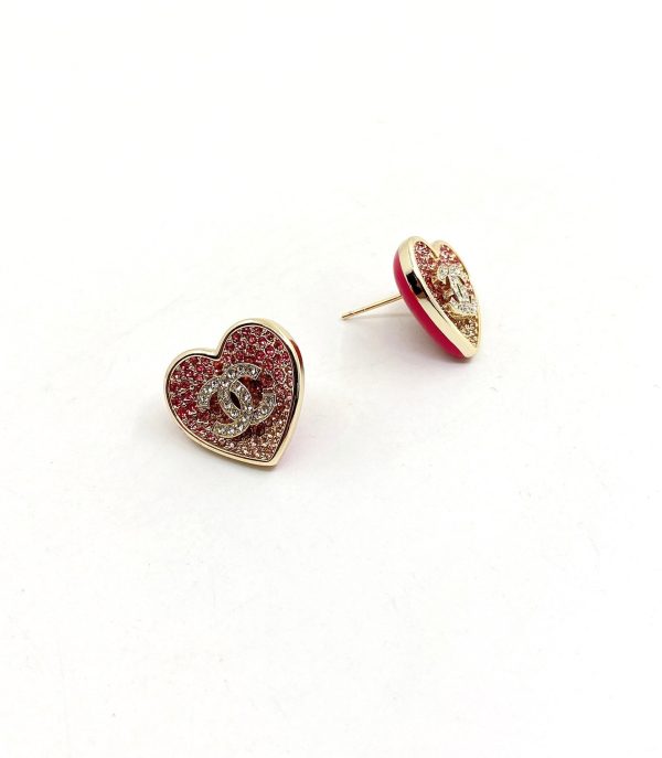 18K CC Diamond Pink Heart Earrings - 图片 4