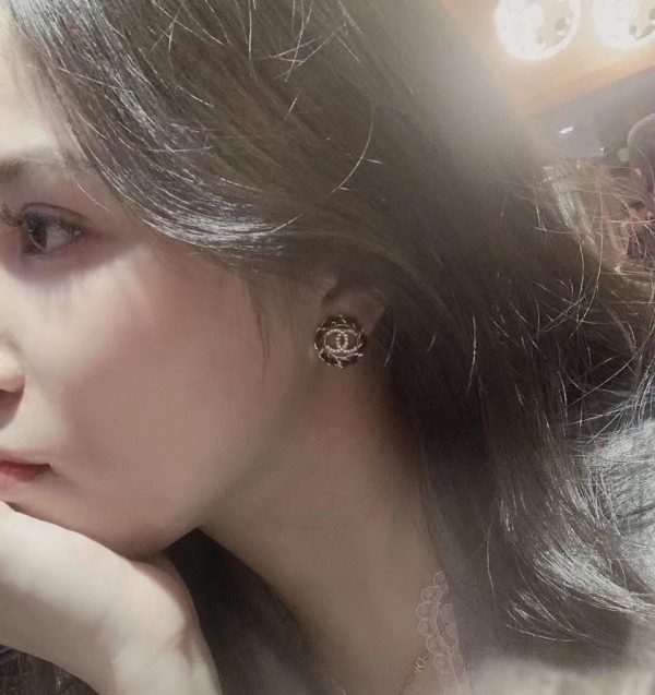 18K CC Black Leather Earrings - Image 4
