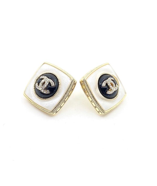 18K CC Pearl Square Earrings - 图片 4